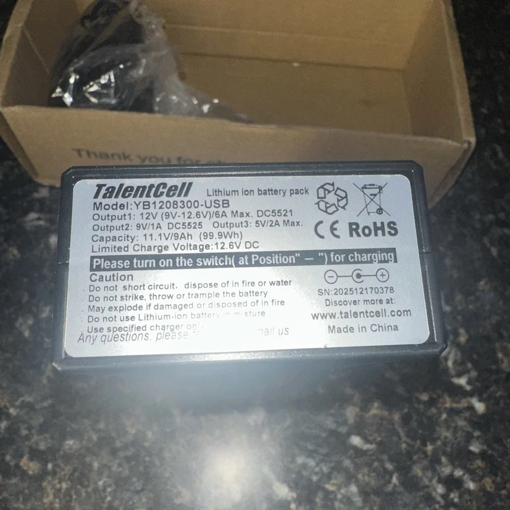 TalentCell 12V Lithium ion Battery YB1208300-USB Rechargeable 11.1V/9Ah 99.9Wh